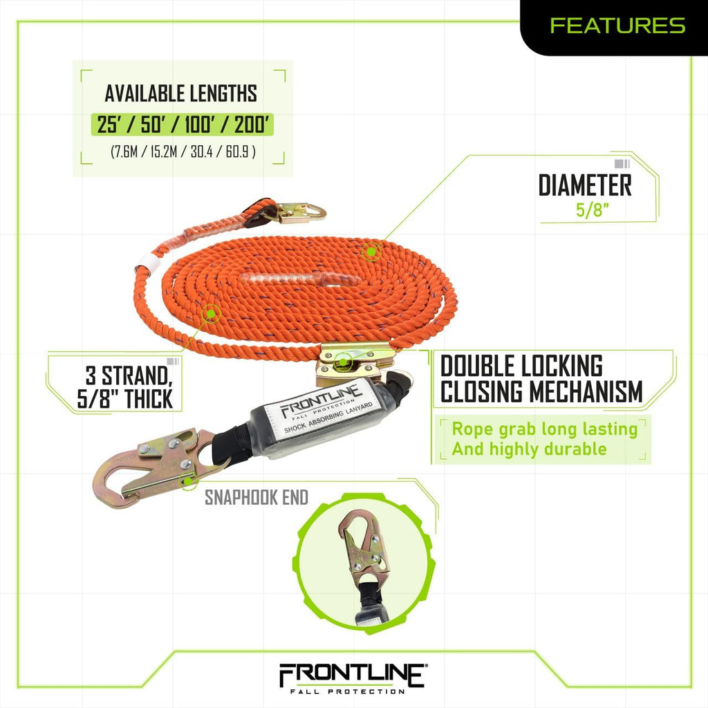 Vertical Lifeline with Openable Rope Grab & Shock Pack U59638