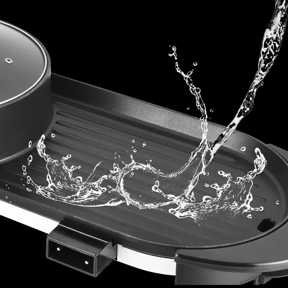 2 in 1 Portable Electric BBQ Grill Hot Pot Non-Stick Pan F7327