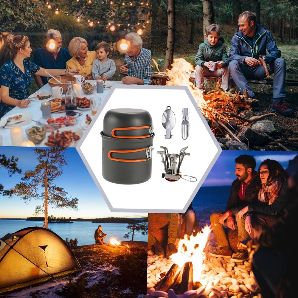 Camping Cookware Set with Stove, Pot, Fork and Spoon E247700