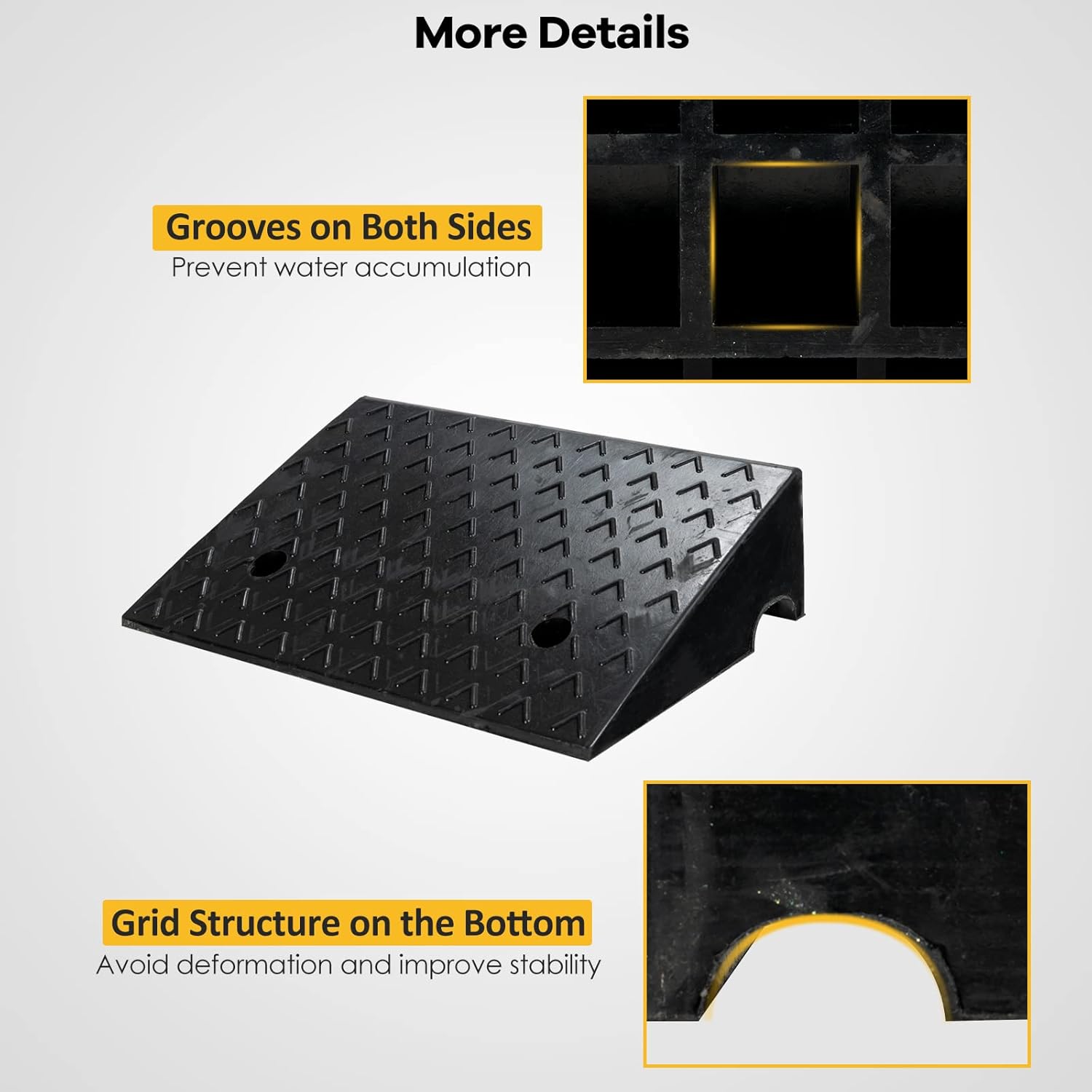 6” Rubber Curb Ramps 2PCS, Heavy Duty 22° Driveway Ramps with 4 Expansion Bolts & Predrilled Holes, Anti-Slip Surface, 6,800 lbs Load Capacity Q845018