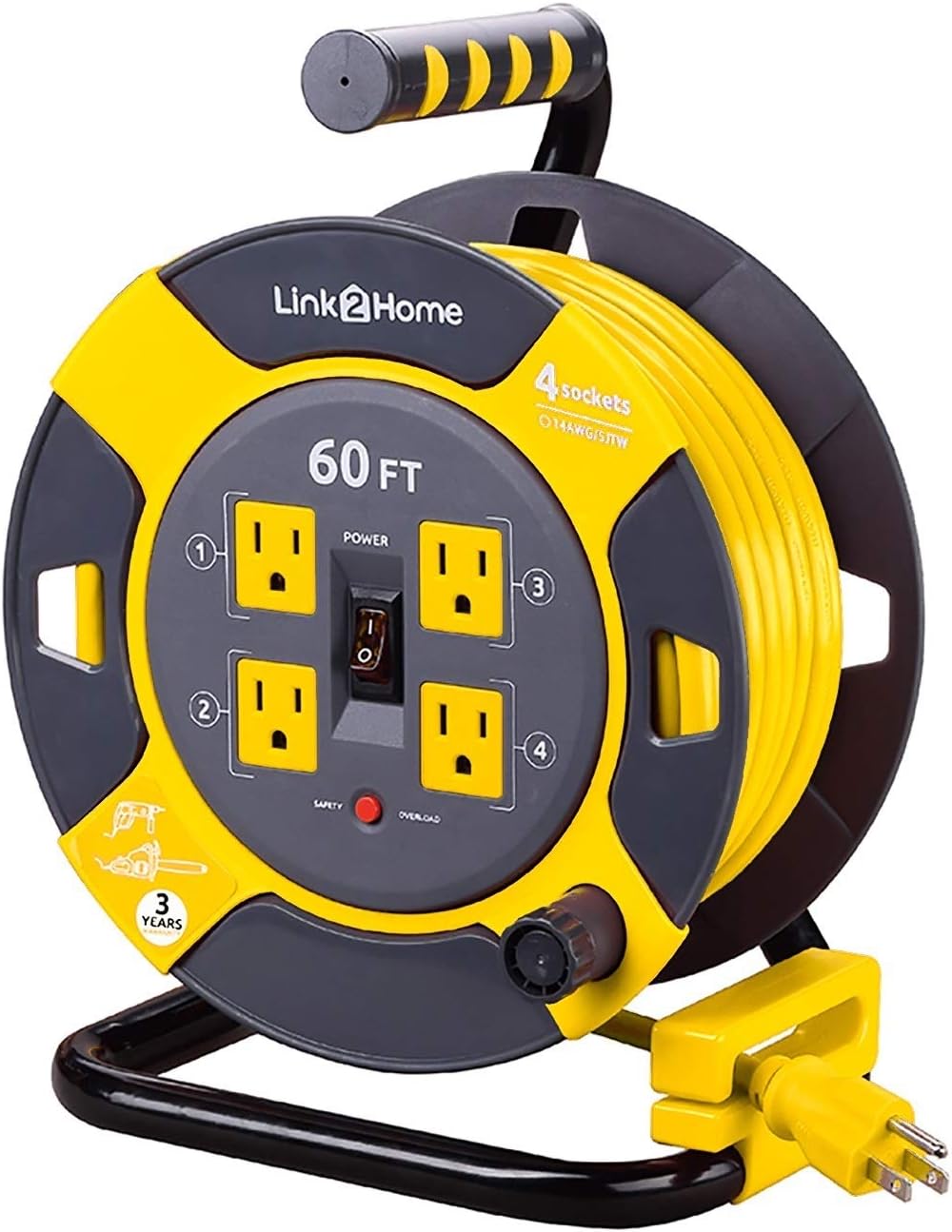 60 Feet 14 AWG SJTW Extension Cord with 4 Power Outlets, Pack of 2 G1631