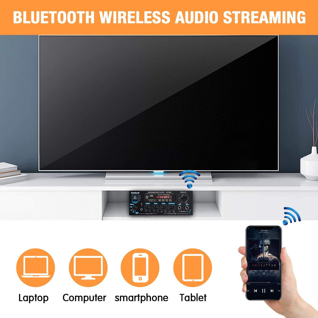 200W Wireless Bluetooth Stereo Amplifier Receiver with USB FM Radio Remote Control D1660