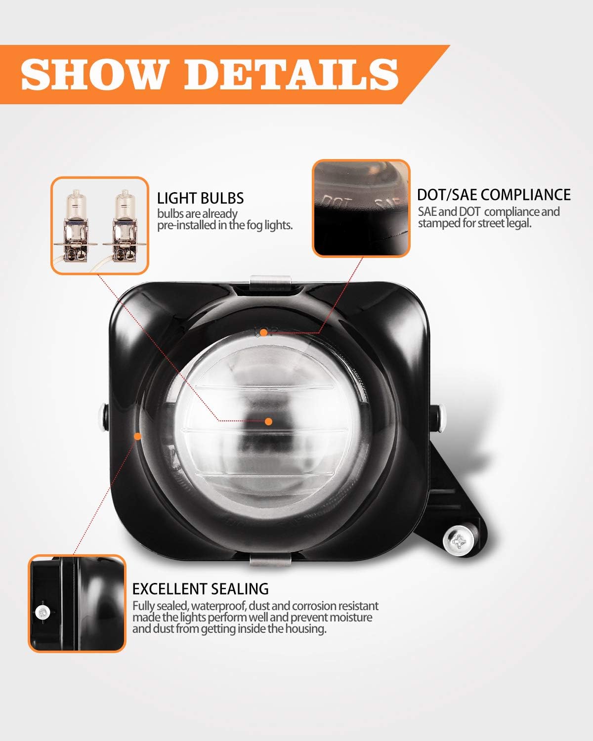 Fog Lights Assembly with Clear Lens 2PCS J1299