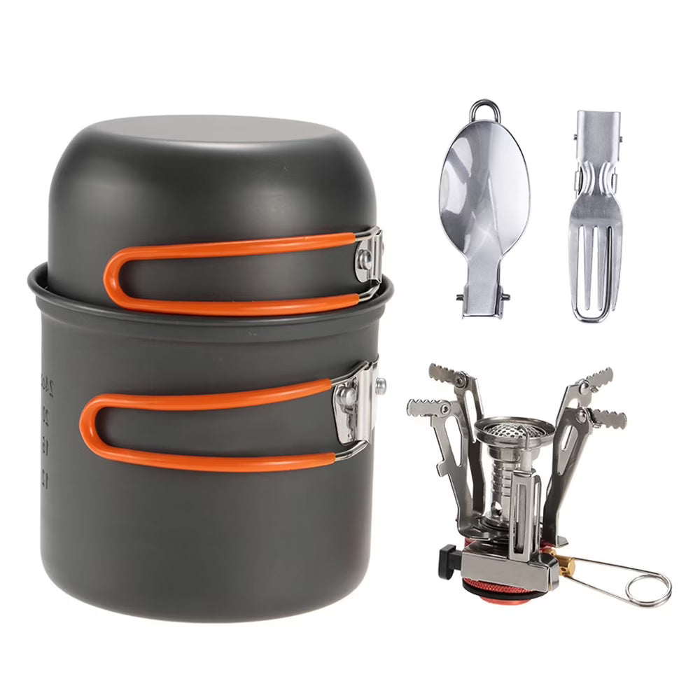 Camping Cookware Set with Stove, Pot, Fork and Spoon E247700