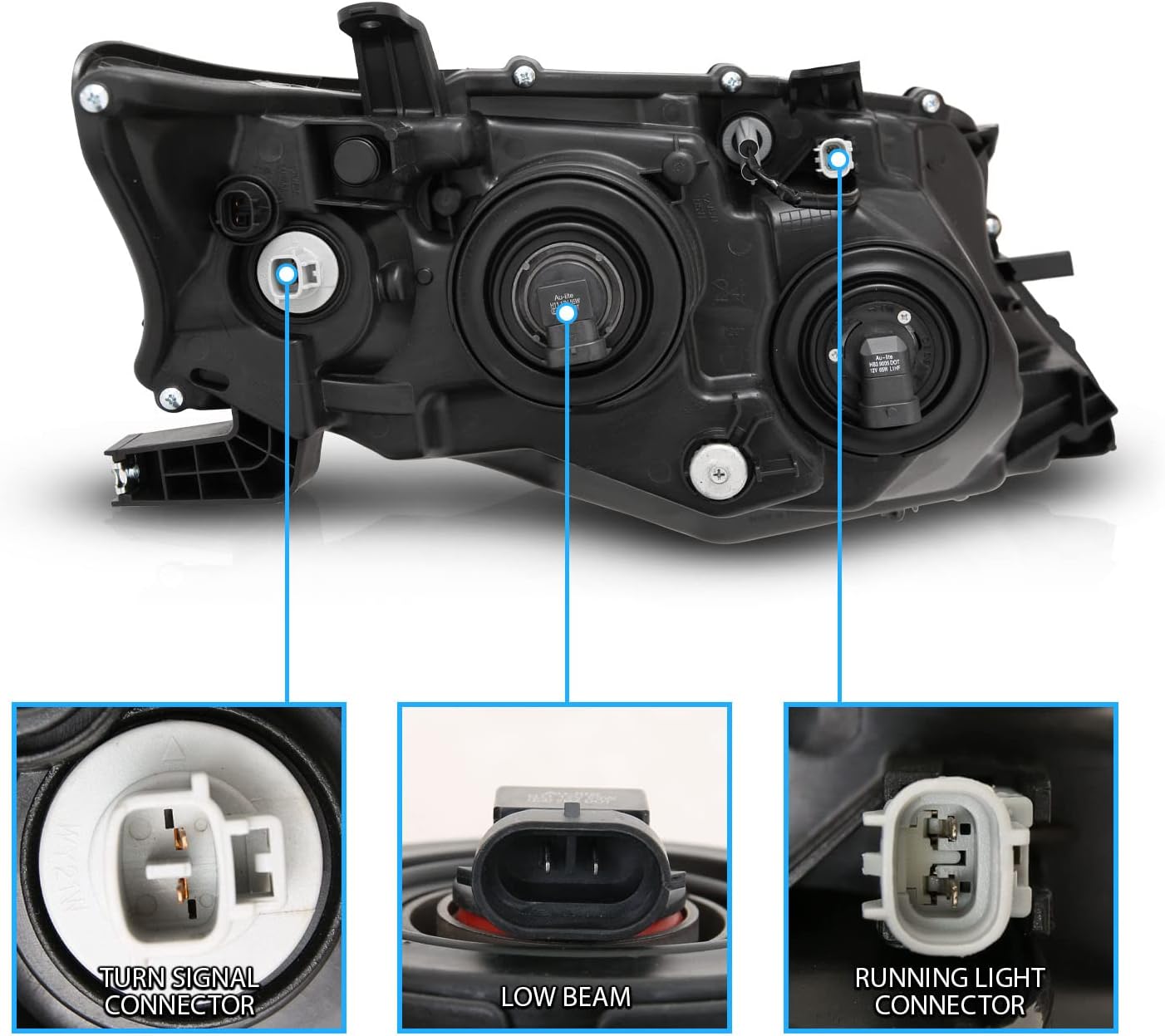Black Projector Replacement Headlights LED Bar Set Q7682