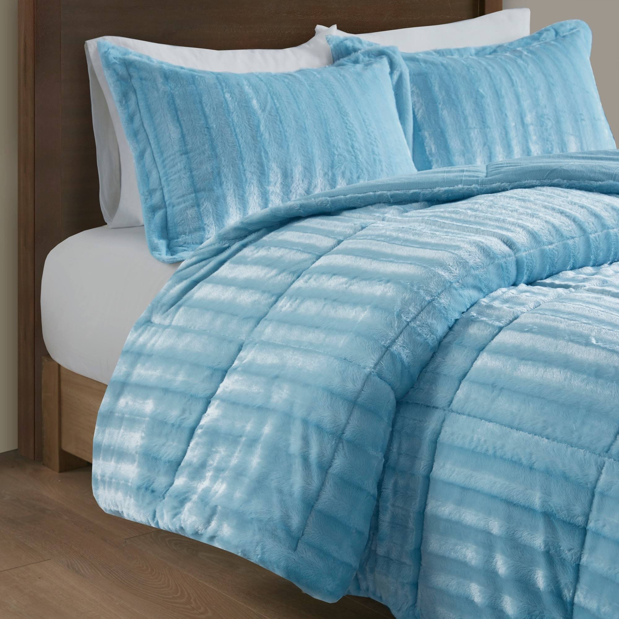 Black King/Cal King Faux Fur Comforter Mini Set U4296