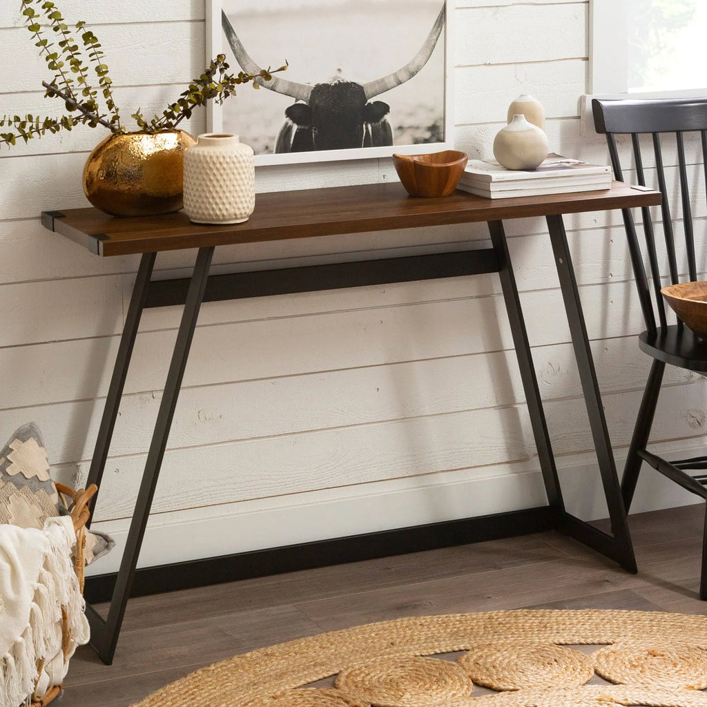 Dark Walnut Metal Entry Table M141989