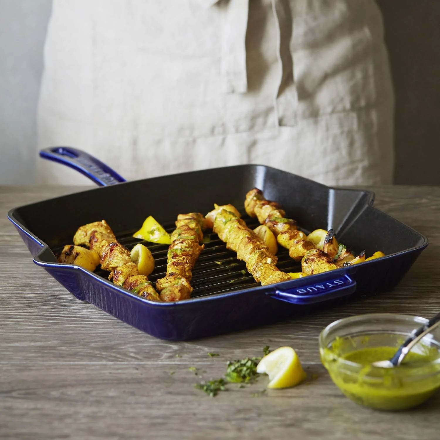 Cast Iron Square Grill Pan, 12-in, Dark Blue J21992