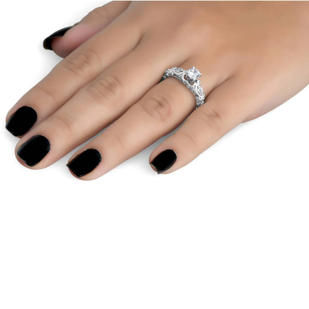 Vintage Diamond Engagement Ring 14K White Gold V779536