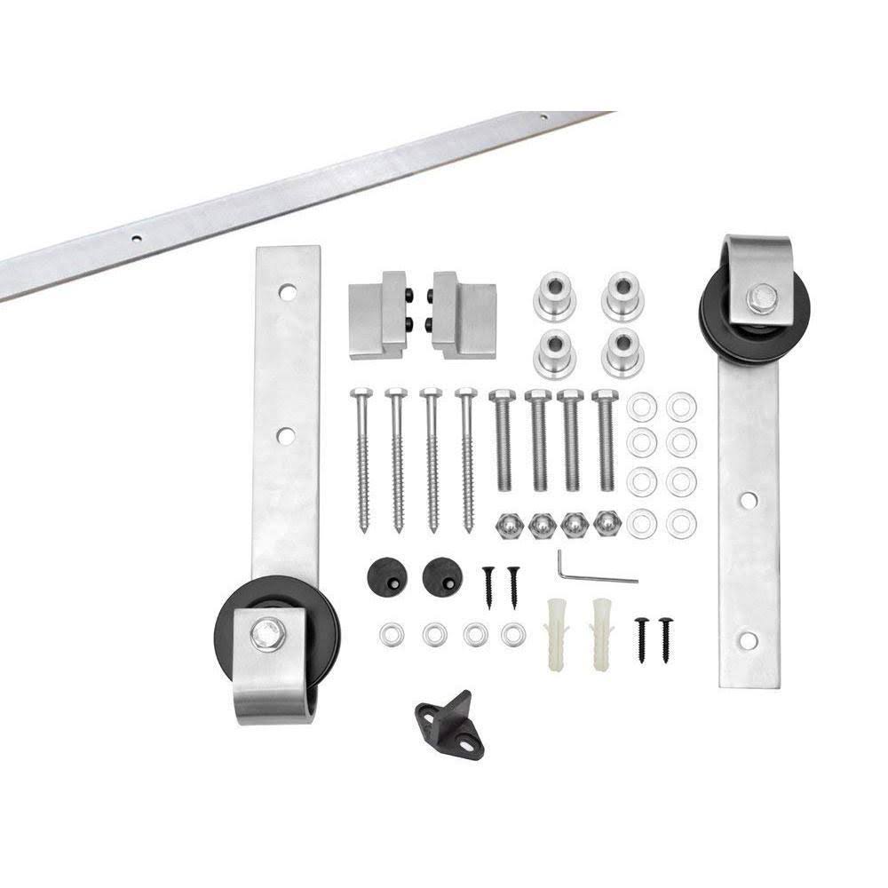 24 in. x 84 in. Weather Gray Stained Solid Knotty Pine Wood Interior Sliding Barn Door with Sliding Hardware Kit Q346359