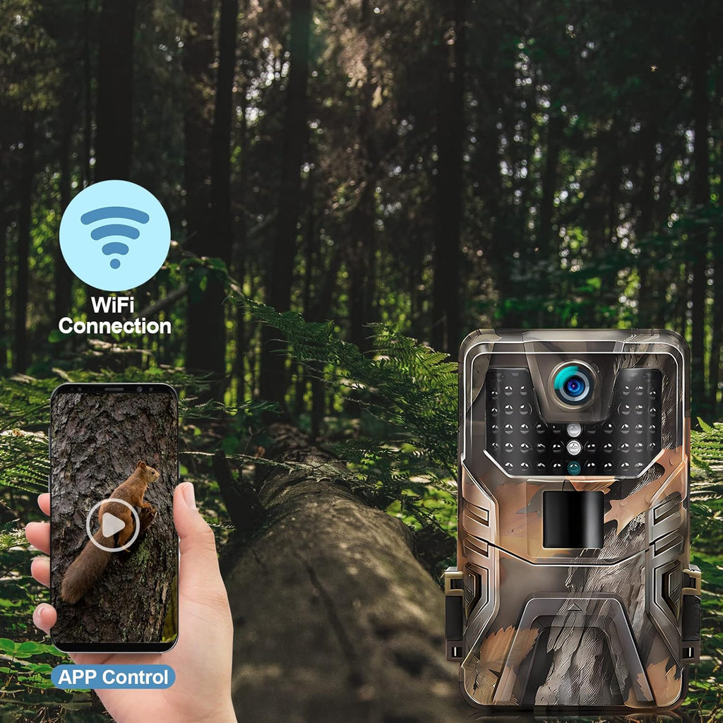 4K 30MP WiFi Trail Camera with No Glow Night Vision IP66 Waterproof (64G SD Card) T1408