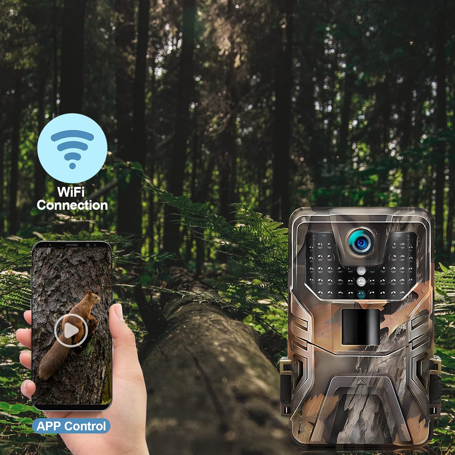 4K 30MP WiFi Trail Camera with No Glow Night Vision IP66 Waterproof (64G SD Card) T1408