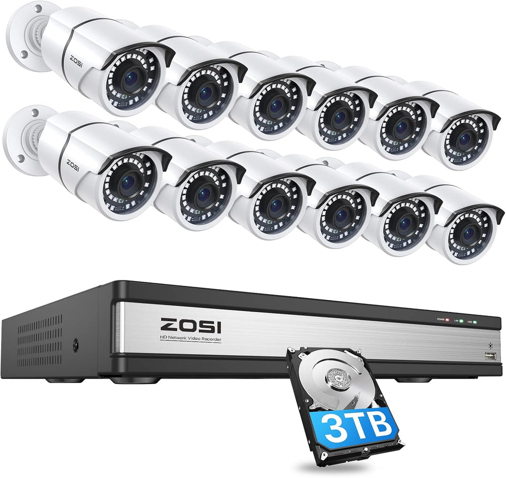 16CH 1080P Home Security Camera System with 2TB HDD, 8 x Wired 1080P Outdoor Indoor Weatherproof Cameras G551
