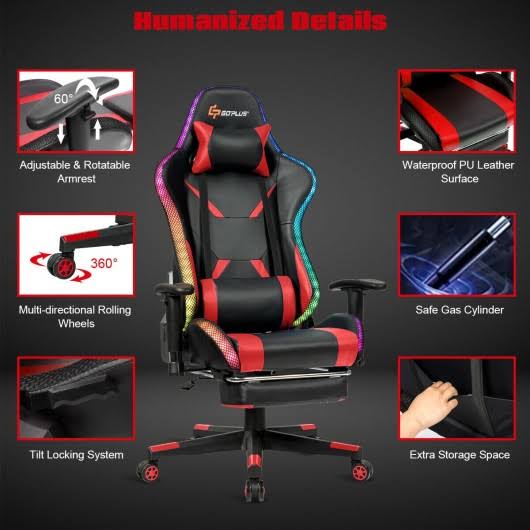 Red Massage Gaming Chair with RGB LED Lights S675