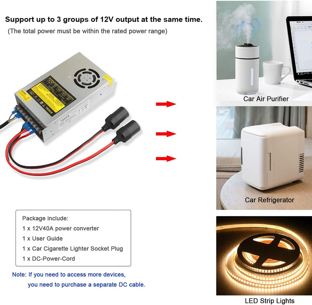 Switching Power Supply AC 110V/220V to DC 12V 40A 480W Power Adapter Transformer U64443