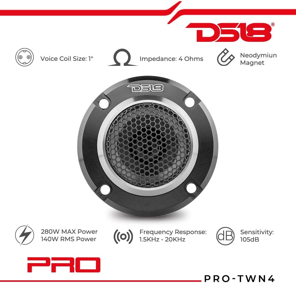 1" 280 Max 140W RMS 4 Ohms Neodymium Super Bullet Tweeter with Built in Crossover, Pack of 2 J8640