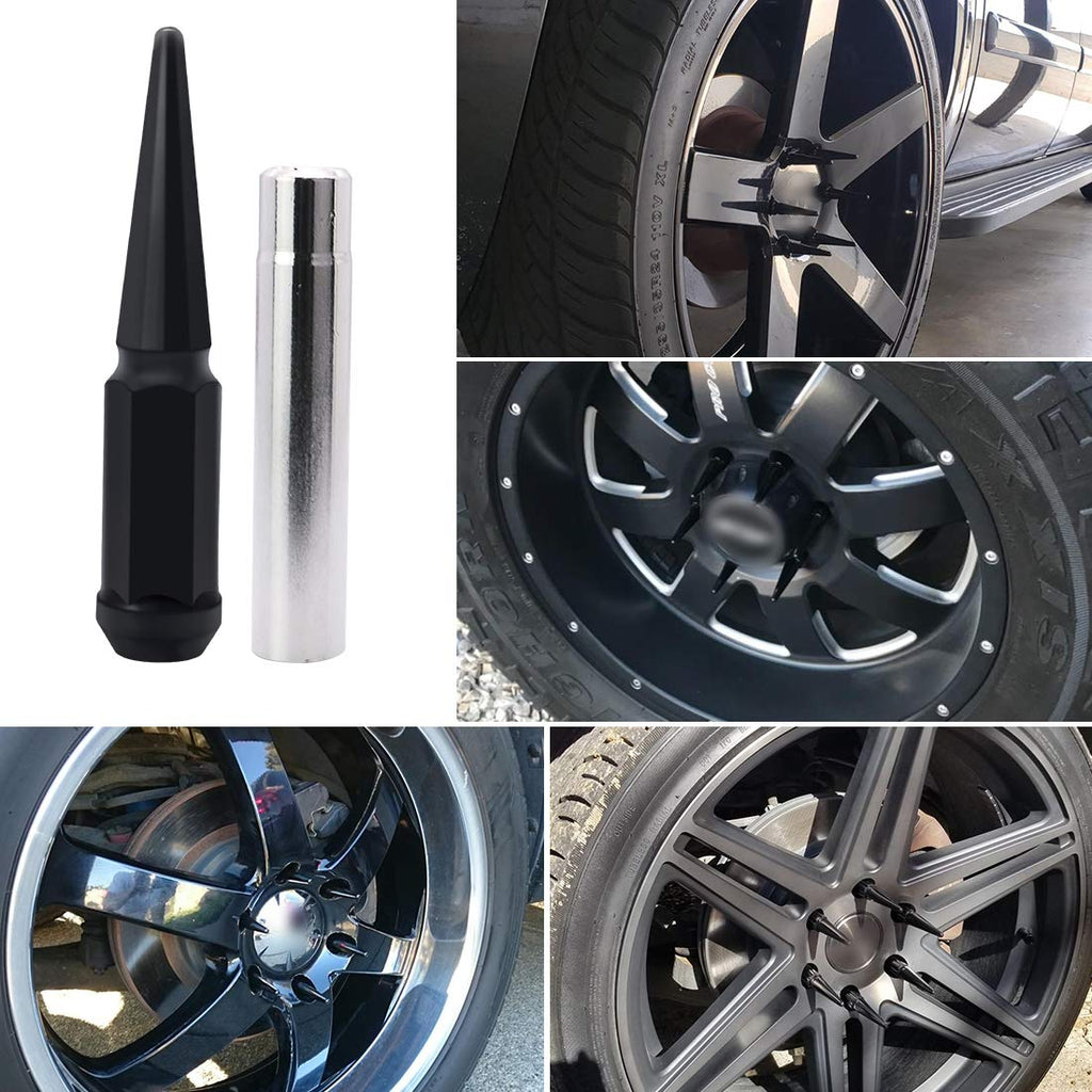 24 x Black M14x1.5 Solid Metal Wheel Spike Lug Nuts D714