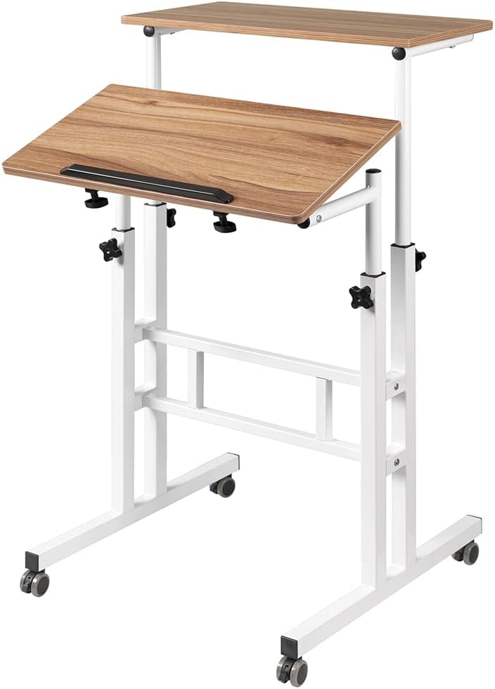 Black Mobile Standing Desk on Wheels Adjustable E440