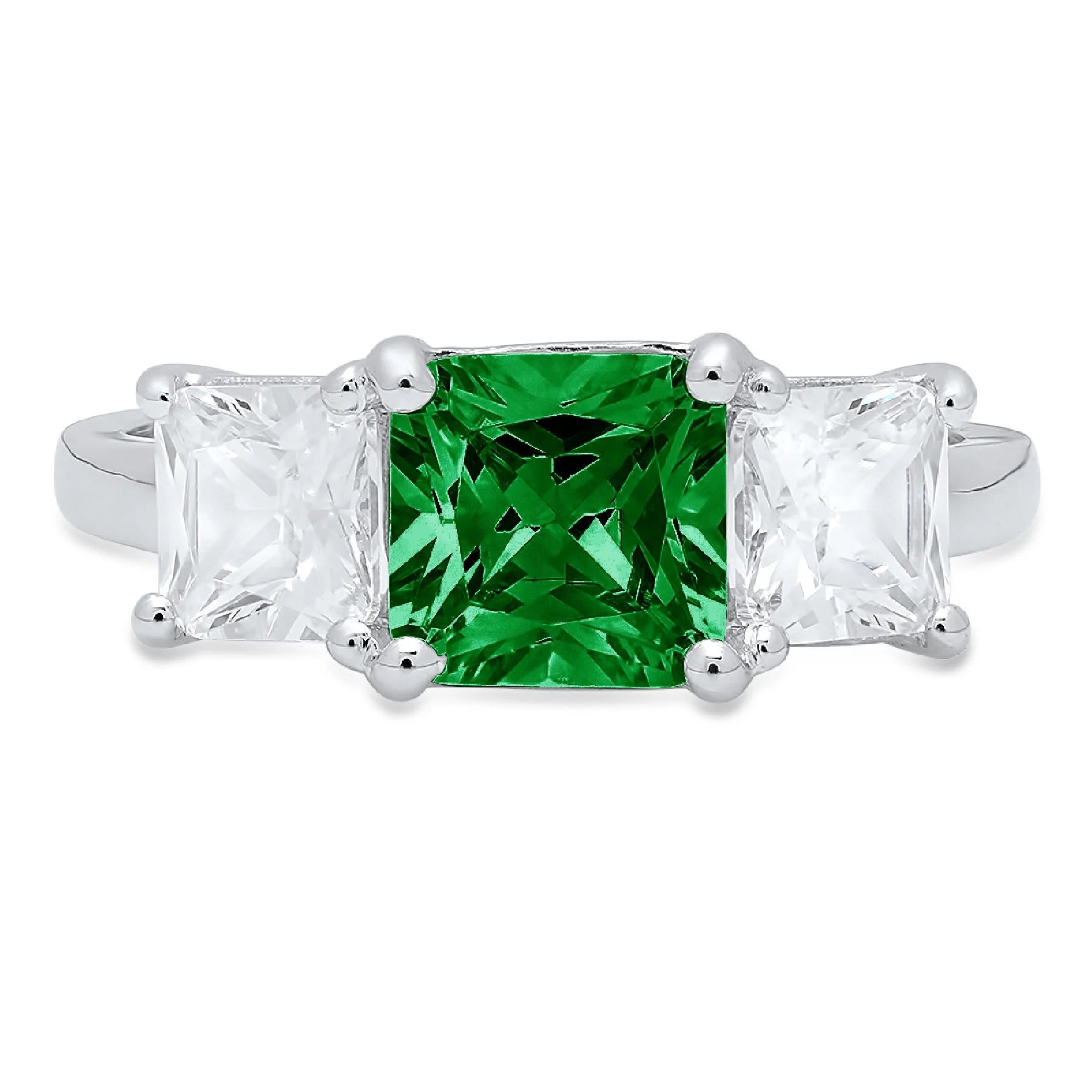 18K White Gold Three-Stone Ring SZ 7.75 J111640