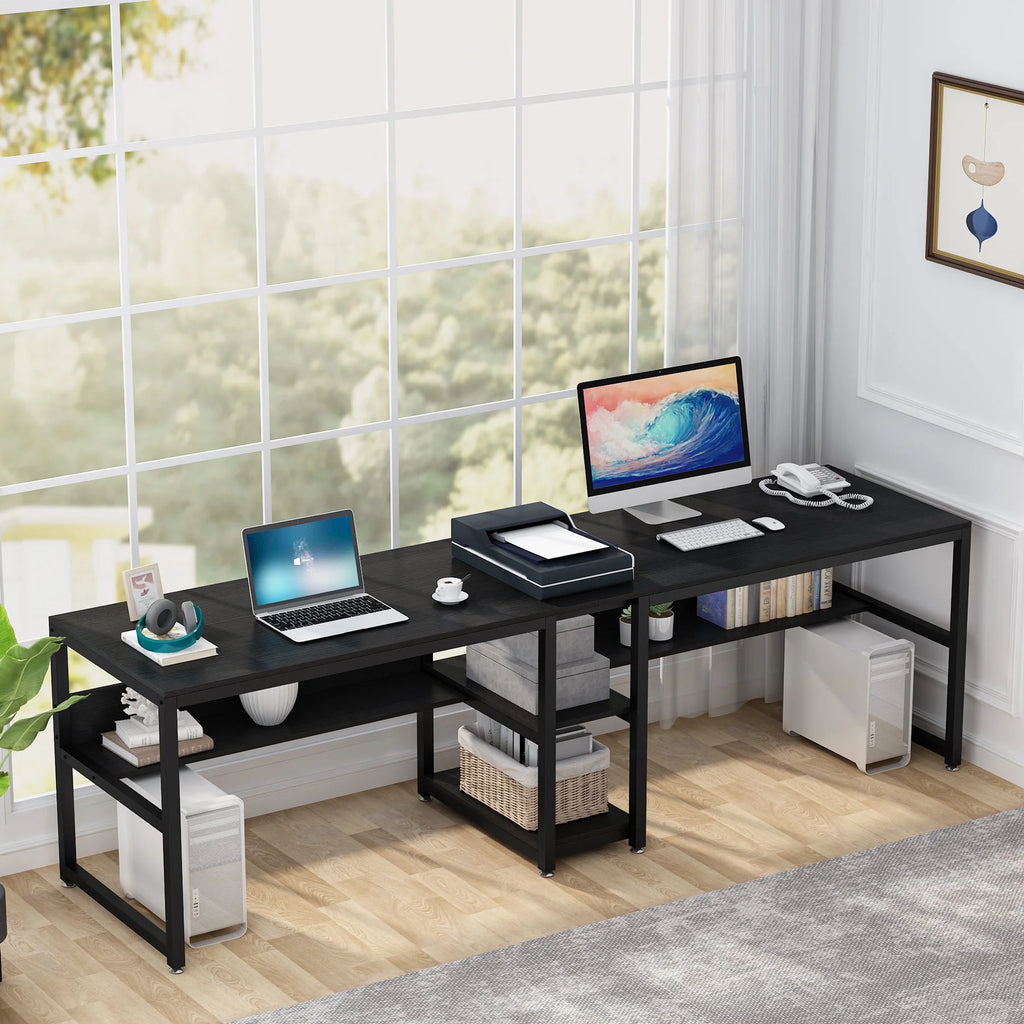 78.7" Double Desk with Shelf O13109