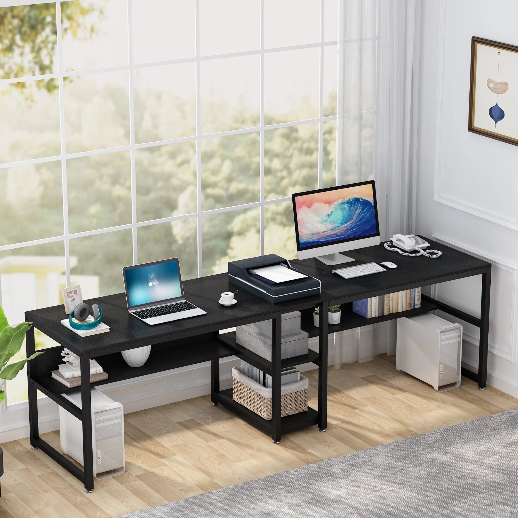 78.7" Double Desk with Shelf O13109