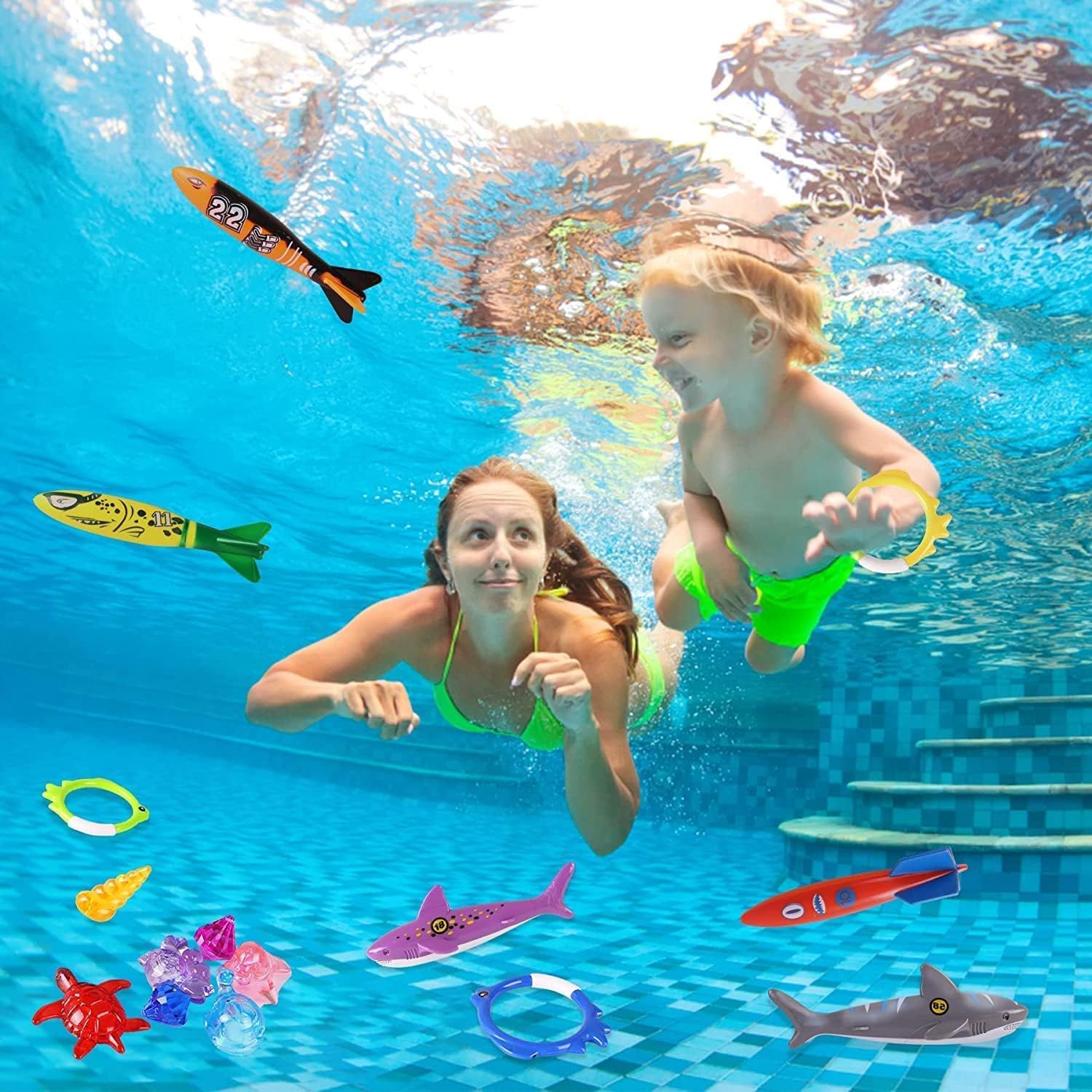 31 Pcs Pool Diving Toys Set with Storage Bag A56824