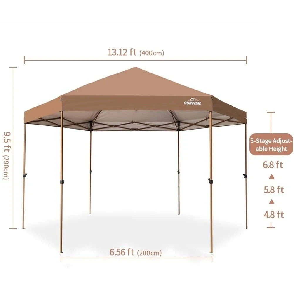 Coffee Brown Beige Hexagon Pop Up Canopy Tent with Sidewalls A850
