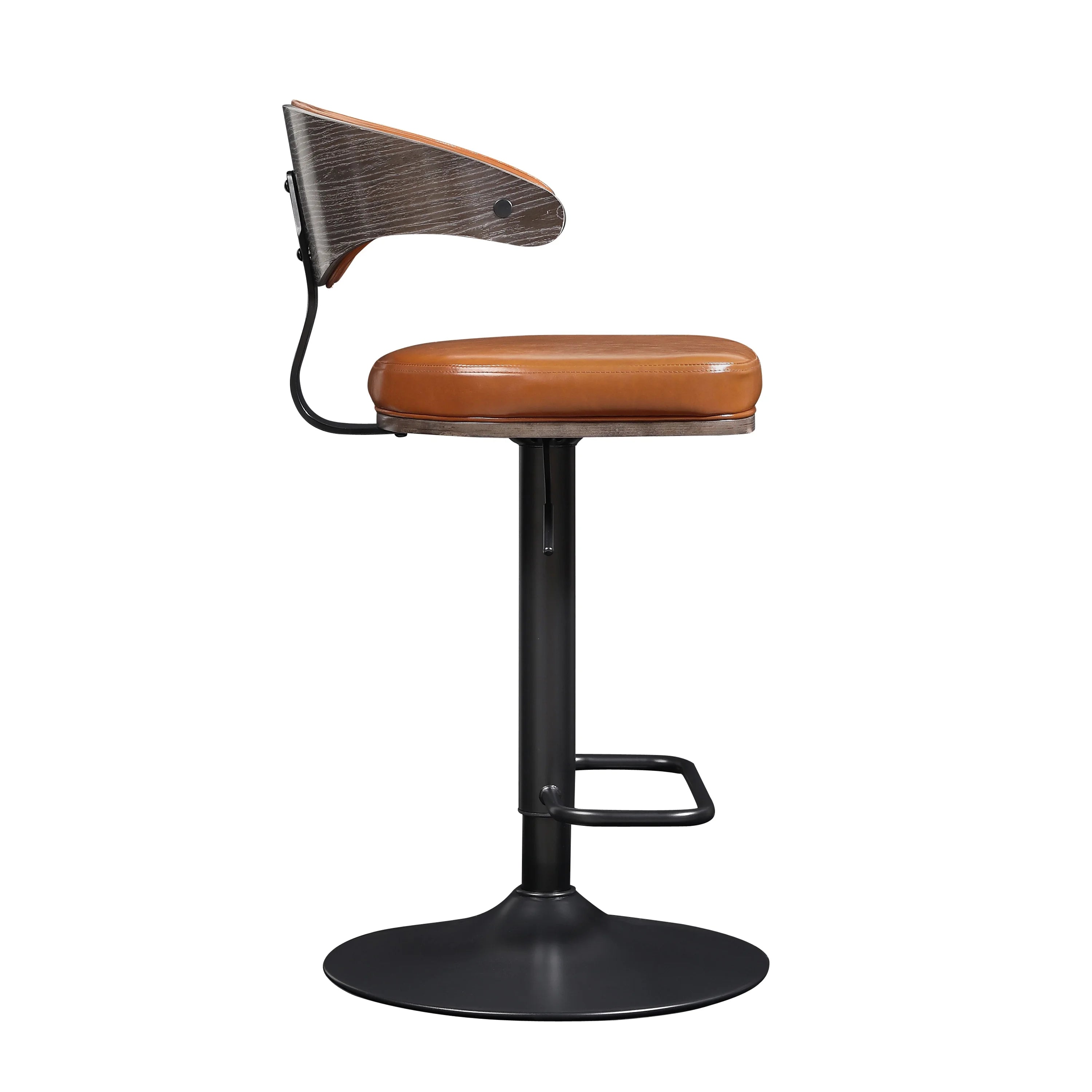 Retro Bar Stools, 360 Degree Swivel Height Adjustable, Faux Leather Steel Legs, Brown N576