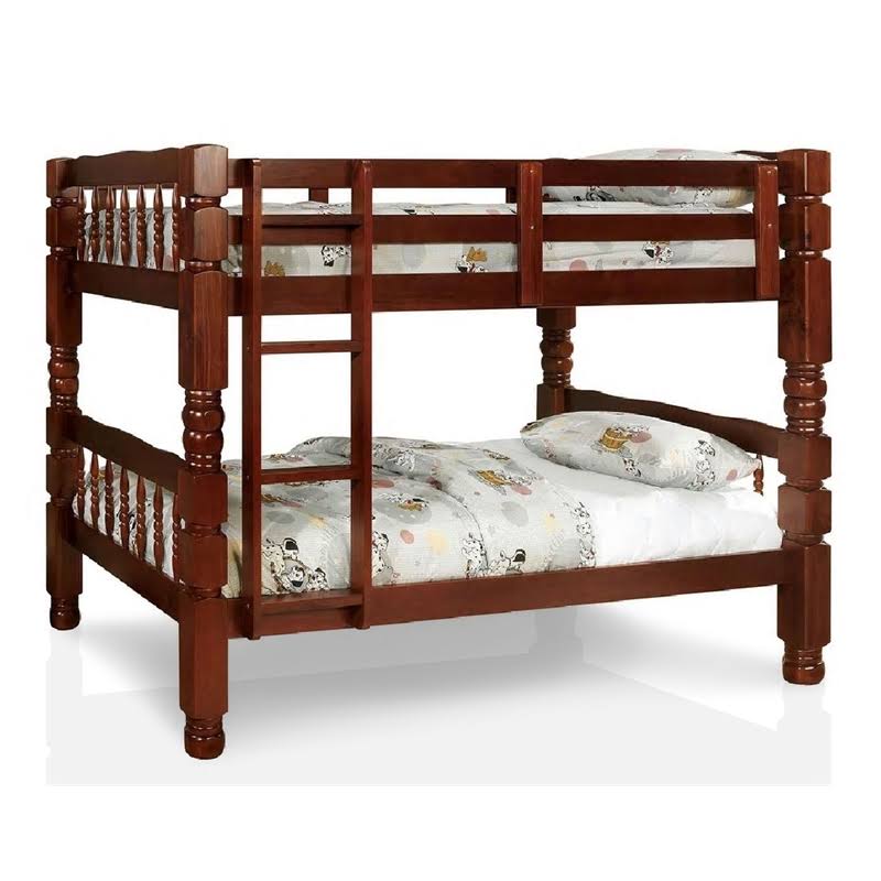 Twin Over Twin Wood Bunk Bed in Cherry Q948