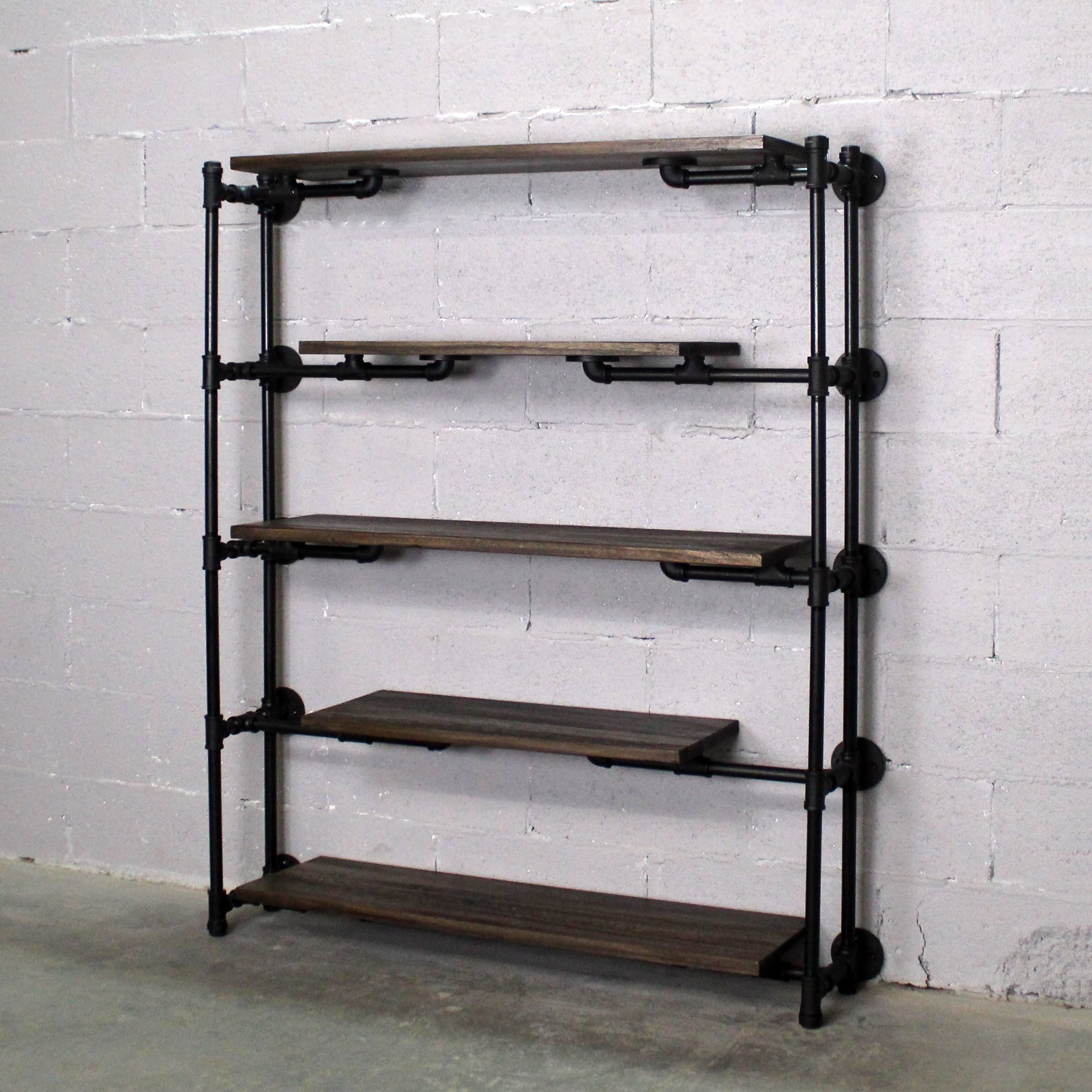 Modern Industrial Floating Tier Etagere Espresso and Hammered Black G2559