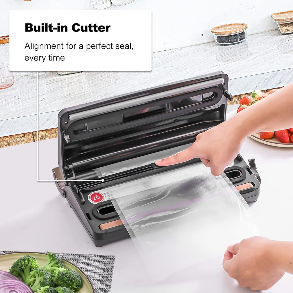 8 in 1 Automatic Vacuum Sealer Machine with Vacuum Bags & Roller Storage, Cutter, Black E83612