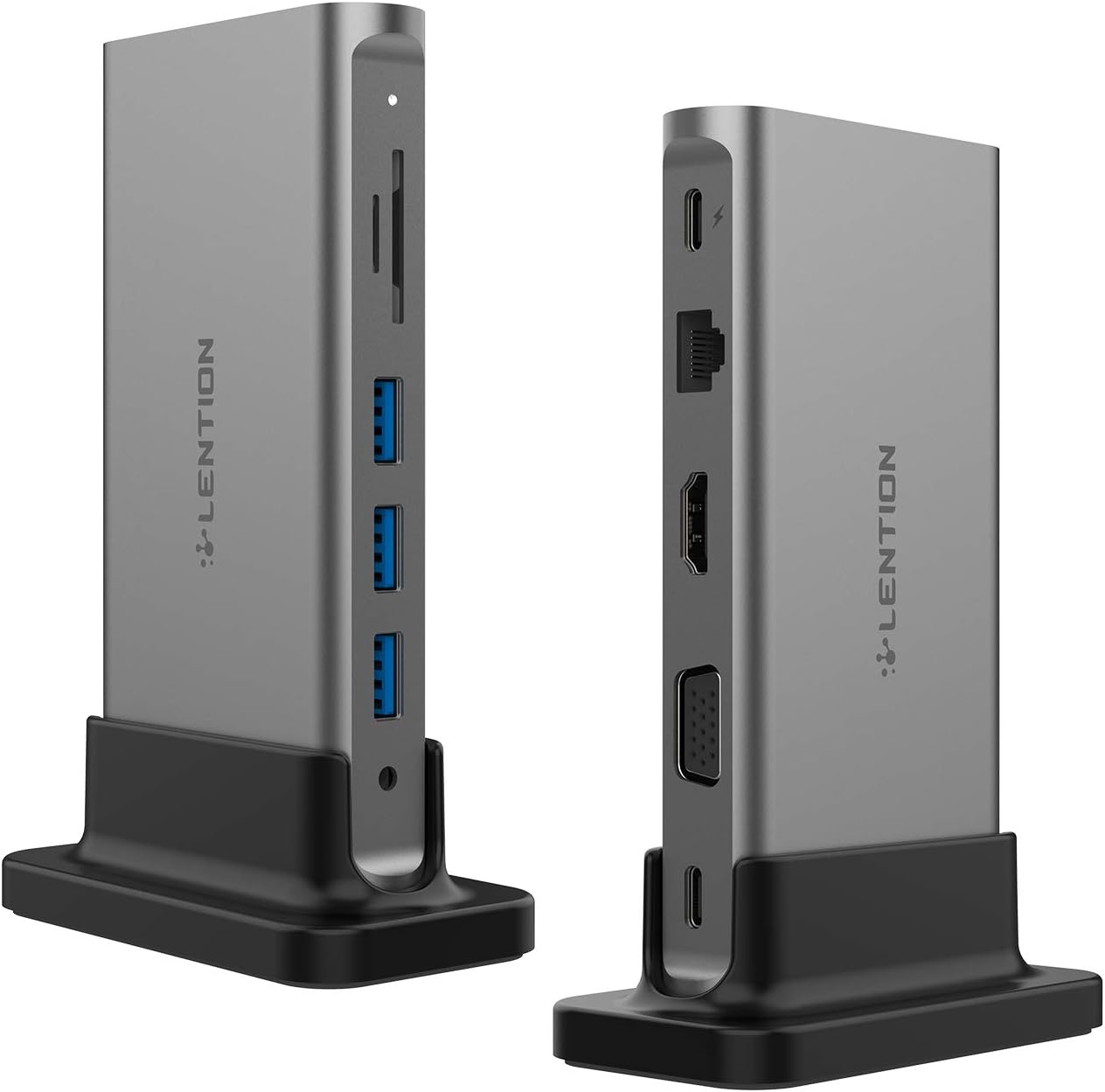 USB C Docking Station with 100W PD, 4K HDMI, VGA, Gigabit Ethernet, Card Reader, USB 3.0, Aux Adapter, Space Gray P572551