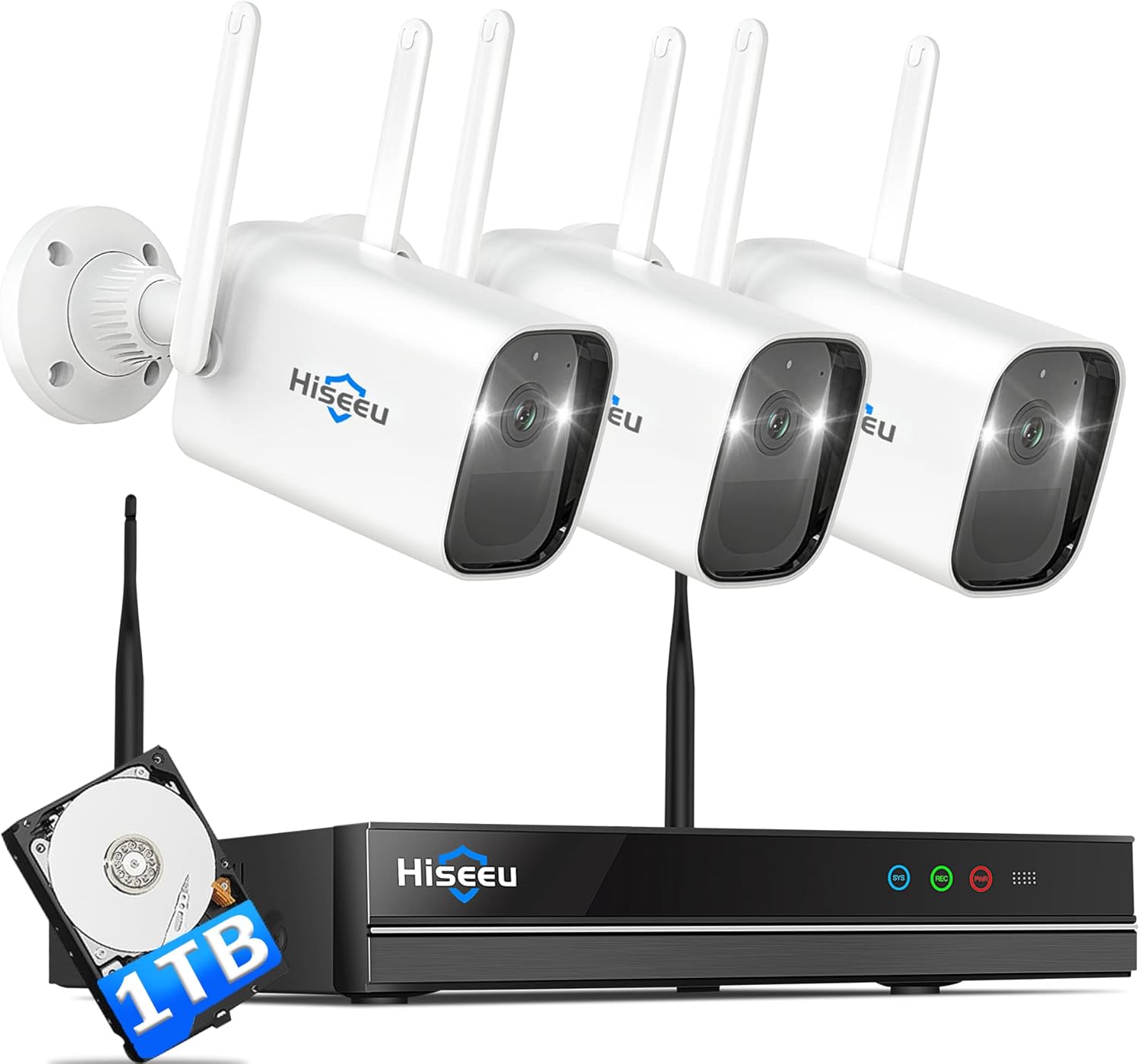 Wire-Free 3-Cam Battery Powered Wireless Security Camera System, 2K HD, Color Night Vision, 2-Way Audio, Waterproof K861154