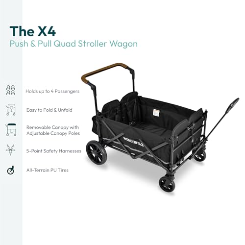 Navy 4 Seater Collapsible Wagon Stroller with 5-Point Harnesses J11133