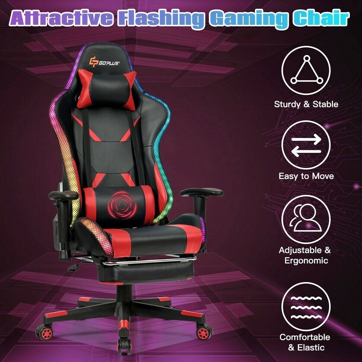 Red Massage Gaming Chair with RGB LED Lights S675