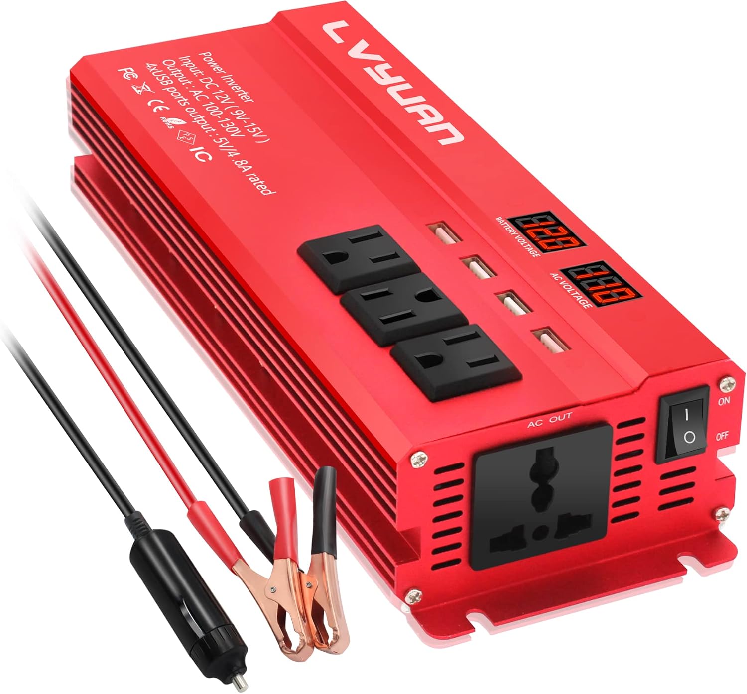 150W Power Inverter DC 12V to 110V AC with 3.1A Dual USB Charger Pack of 2 B44249