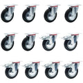 12 Pack 6 inch Swivel Caster Black Wheels Rubber with Top Plate & Bearing Heavy Duty Combo (6 No Brake & 6 w/ Brake) X560023