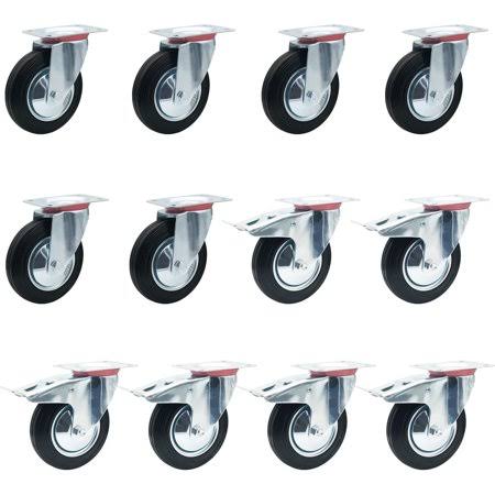 12 Pack 6 inch Swivel Caster Black Wheels Rubber with Top Plate & Bearing Heavy Duty Combo (6 No Brake & 6 w/ Brake) X560023