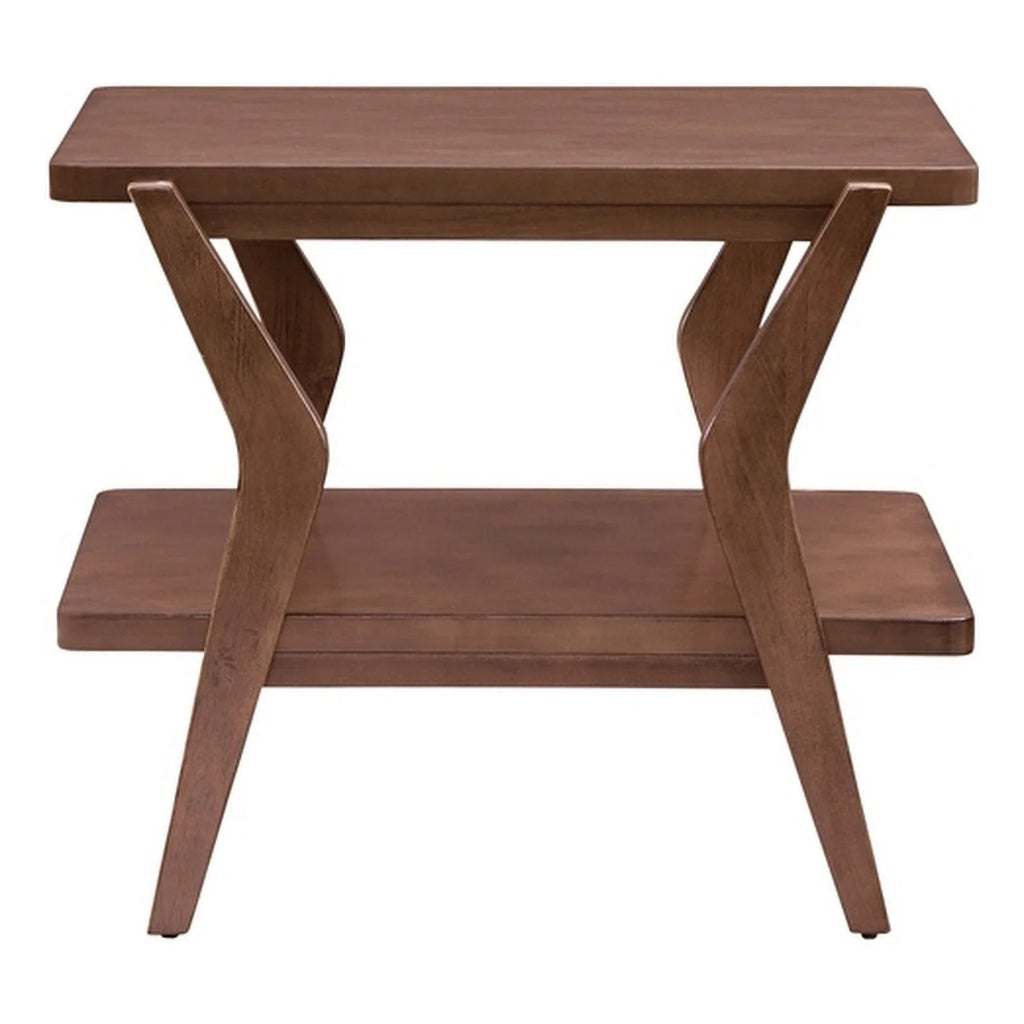 Brown Walnut Wood End Table with Lower Shelf G456176