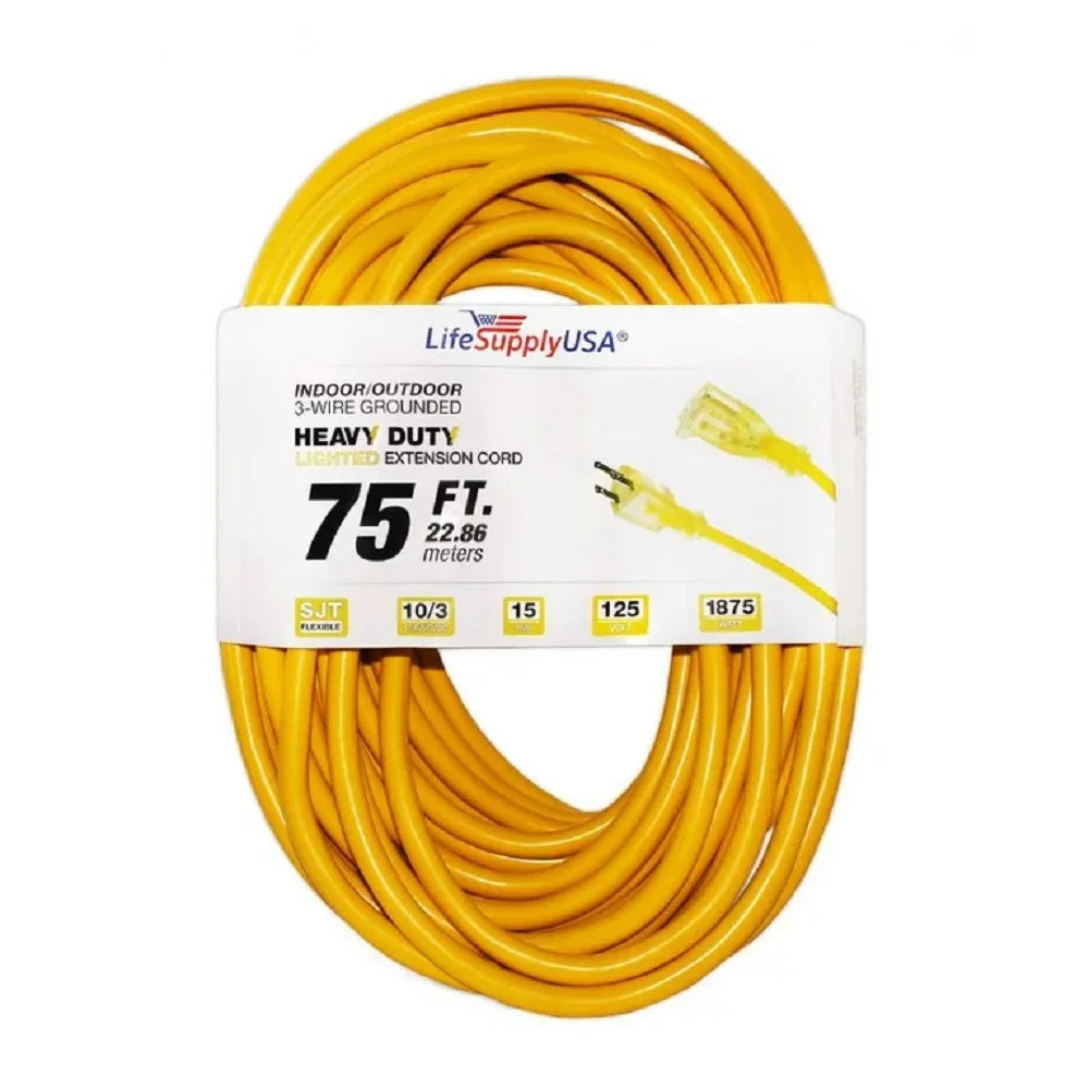 10/3 Extension Cord 75ft, 15A, 125V, Yellow K204