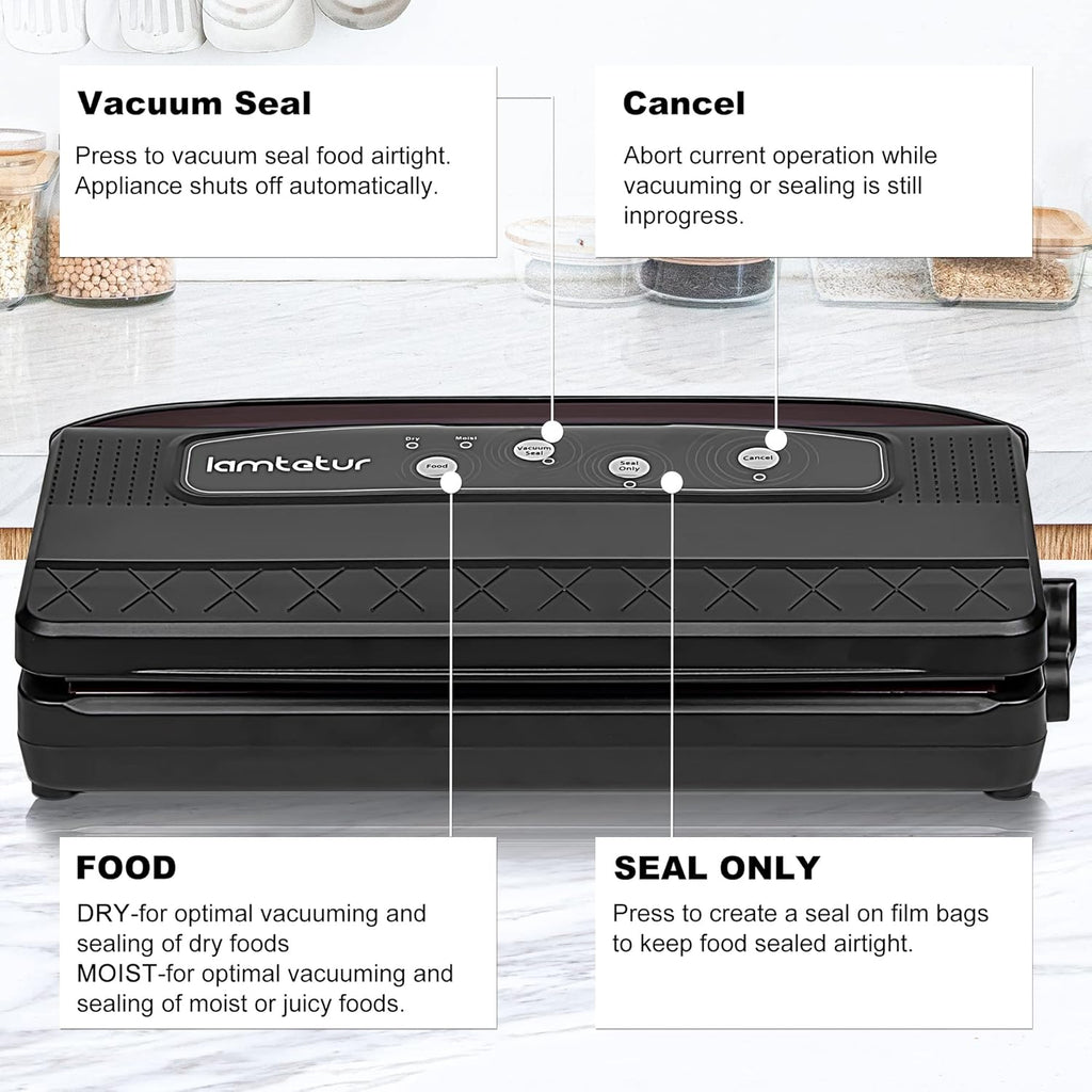 8 in 1 Automatic Vacuum Sealer Machine with Vacuum Bags & Roller Storage, Cutter, Black E83612