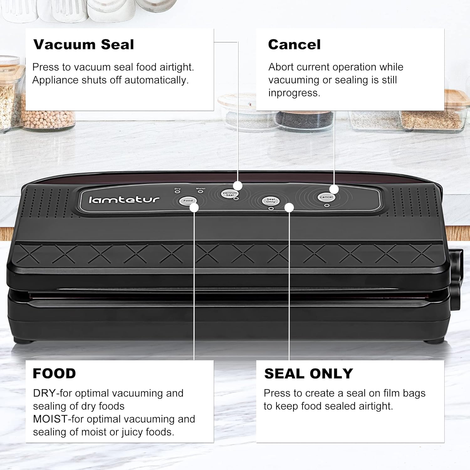 8 in 1 Automatic Vacuum Sealer Machine with Vacuum Bags & Roller Storage, Cutter, Black E83612