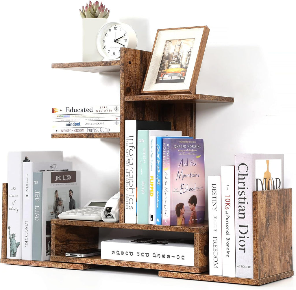 Black Adjustable Wooden Desktop Shelf Bookshelf Organizer B268647