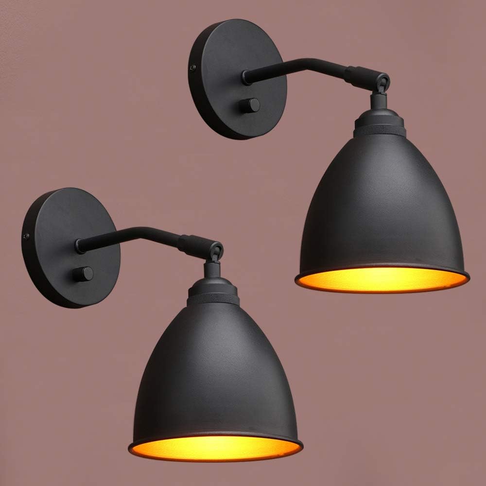 Vintage Wall Sconce 2-Pack Dimmable Industrial Metal Fixture Lamp with Black Metal Shade U77877