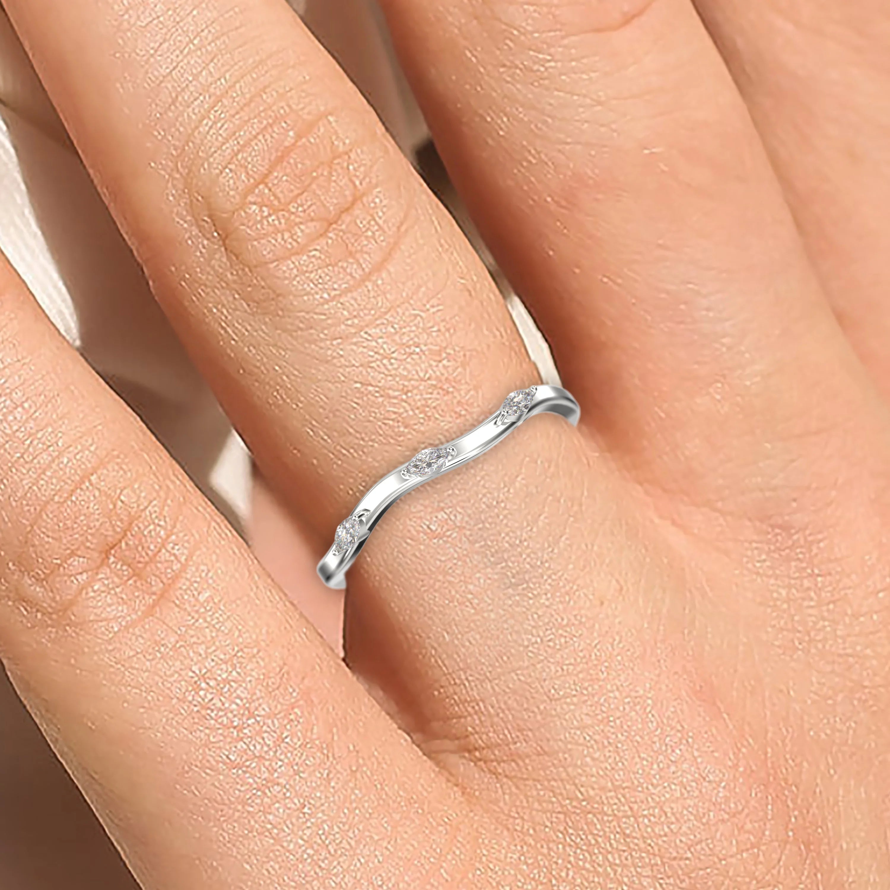 Marquise Cut Diamond Moissanite 925 Sterling Silver Wedding Band D228