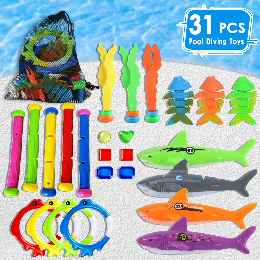 31 Pcs Pool Diving Toys Set with Storage Bag A56824