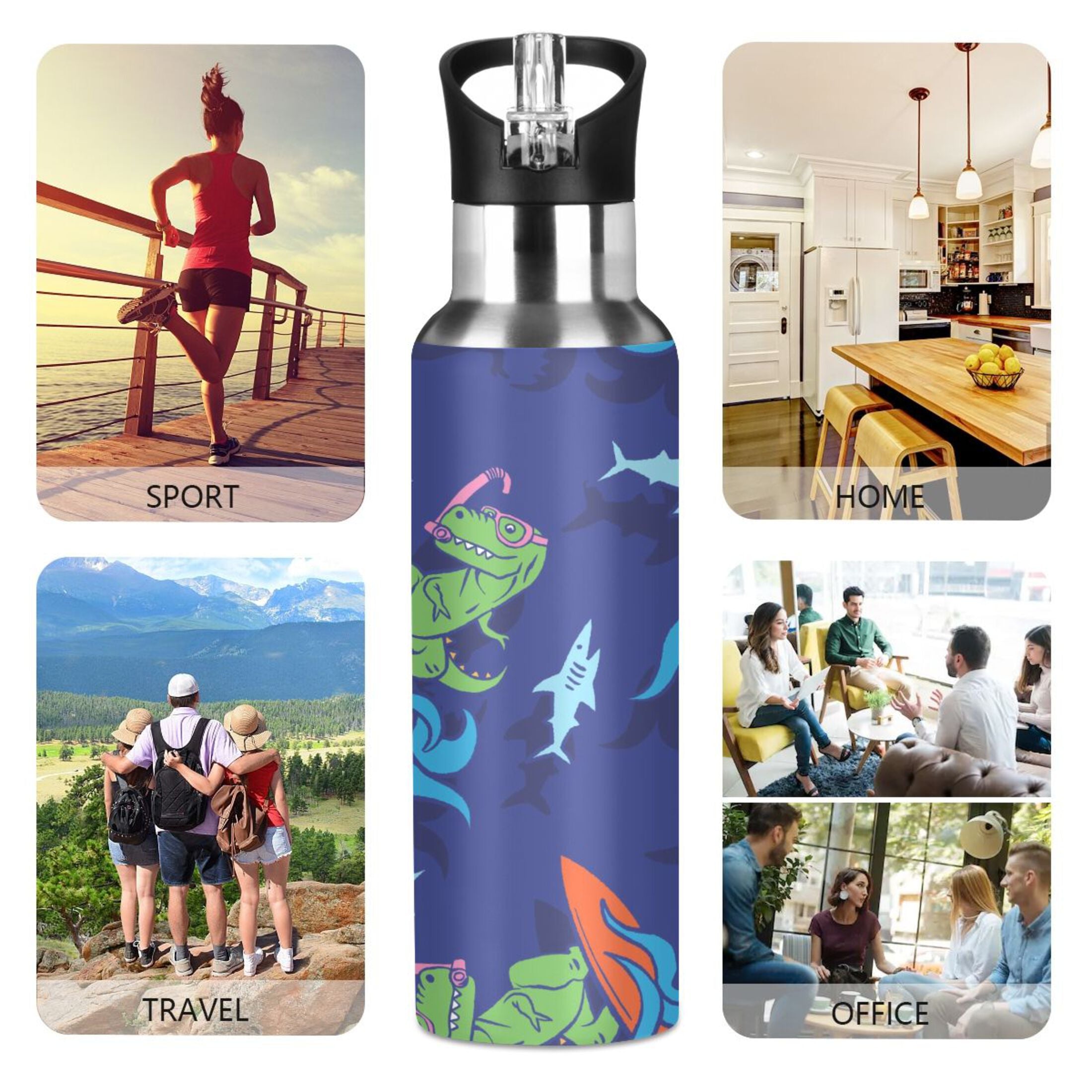 Stainless Steel Insulated Thermos Vacuum Flask Water Bottle with Straw Lid C9119