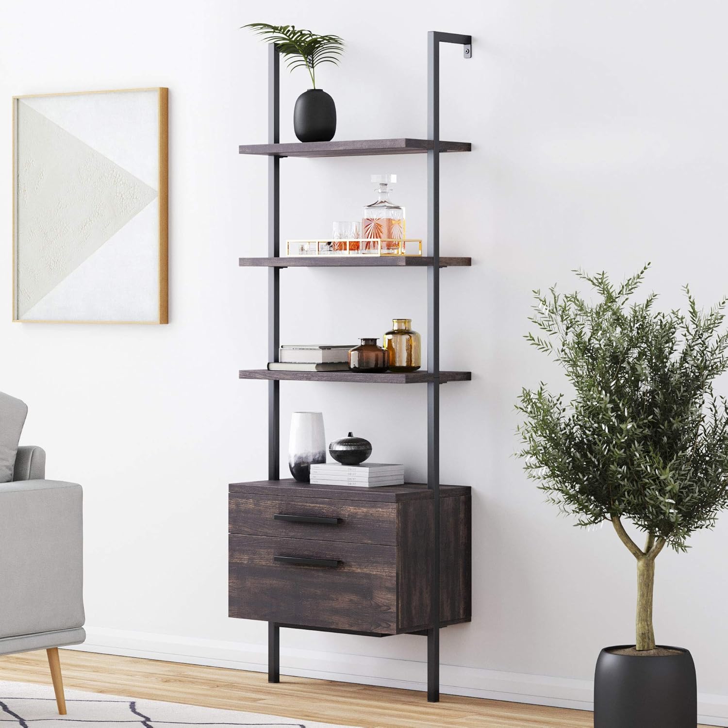 White/Gold 5-Shelf Ladder Bookcase P179