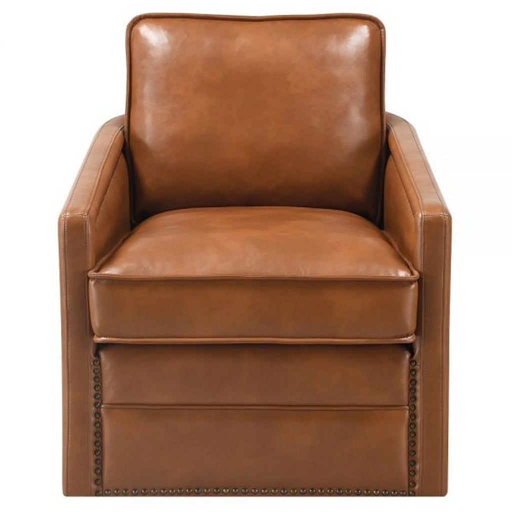 Brown Faux Leather Swivel Accent Chair F15467
