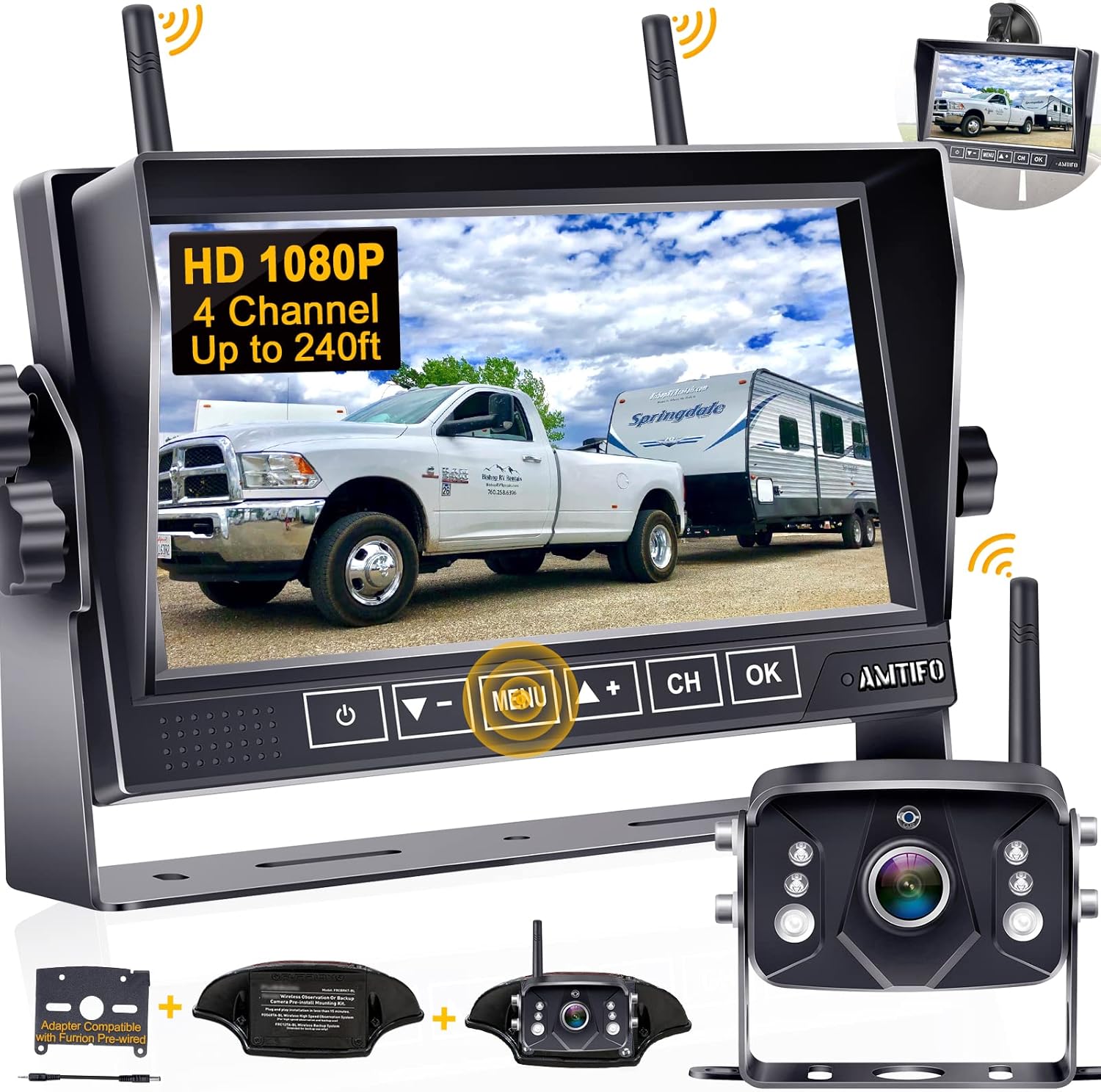7'' HD 1080P Wireless Backup Camera with DVR Monitor D896855
